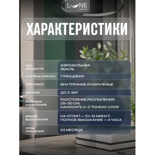 Аэрозольная краска LUNE COLOREE Эмаль универсальная быстросохнущая зеленый RAL 6005, 520мл
