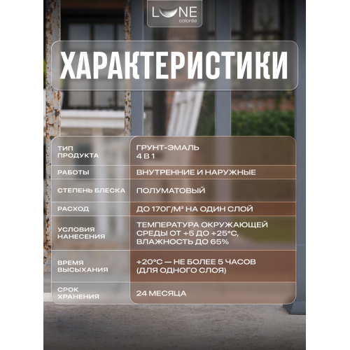Грунт-эмаль по ржавчине 4 в 1 Lune Coloree темно-серый 0.8 кг