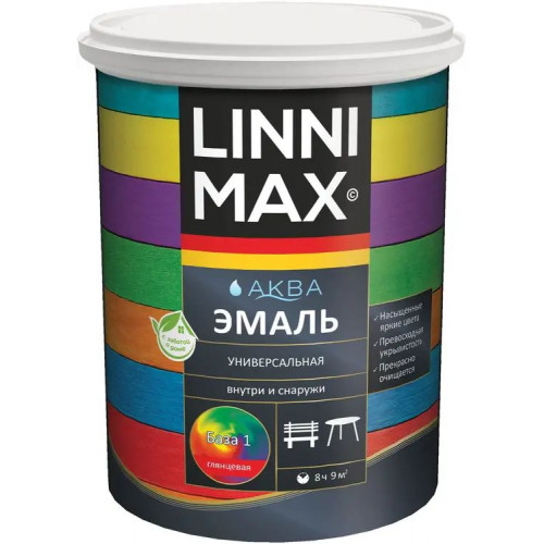 Эмаль акриловая универсальная LINNIMAX (ALPINA) АКВА атмосферостойкая глянцевая база 1, 0.9 кг