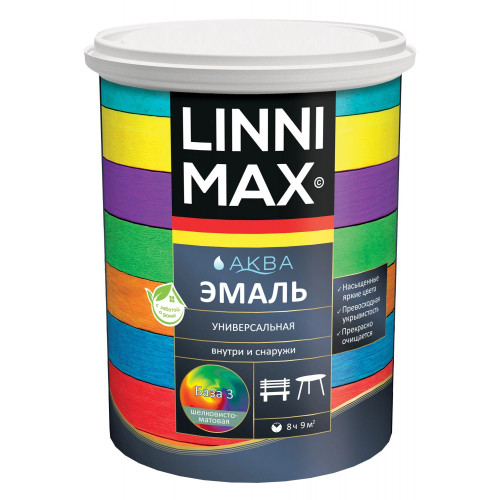 Эмаль акриловая универсальная LINNIMAX (ALPINA) АКВА атмосферостойкая шелковисто-матовая база 3, 0.85 кг