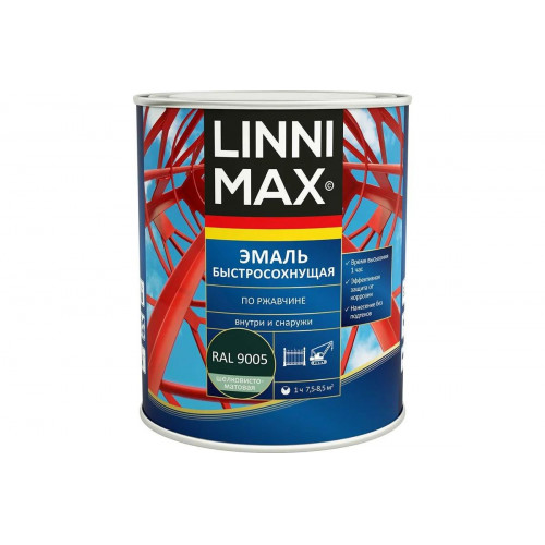 Грунт-эмаль по ржавчине LINNIMAX (ALPINA) быстросохнущая шелковисто-матовая черный RAL 9005, 0,75 кг