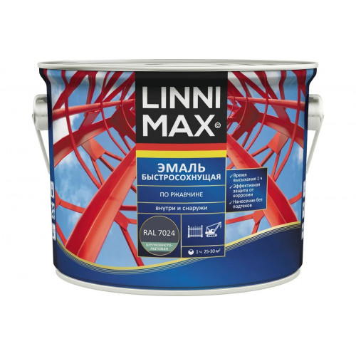 Грунт-эмаль по ржавчине LINNIMAX (ALPINA) быстросохнущая шелковисто-матовая RAL 7024 (серый) 2,5 кг