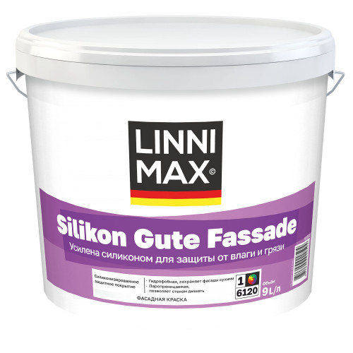 Краска фасадная LINNIMAX SILIKON GUTE FASSADE акрилово-силиконовая водно-дисперсионная для наружных работ база 3, 8.46 кг