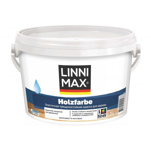 Краска по дереву LINNIMAX GRAND HOLZFARBE (CAPAROL HOLZSHUTZFARBE) акриловая шелковисто-матовая для внутренних/наружных работ база 1, 1,25 кг