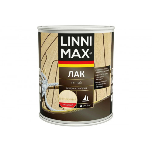 Лак алкидно-полиуретановый яхтный LINNIMAX (ALPINA) глянцевый бесцветный для внутренних и наружных работ 0,75 кг