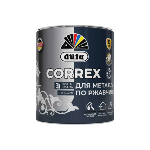 Грунт-эмаль по ржавчине Dufa Correx 3 в 1 гладкая, RAL-9006 серебристый 0,75 л