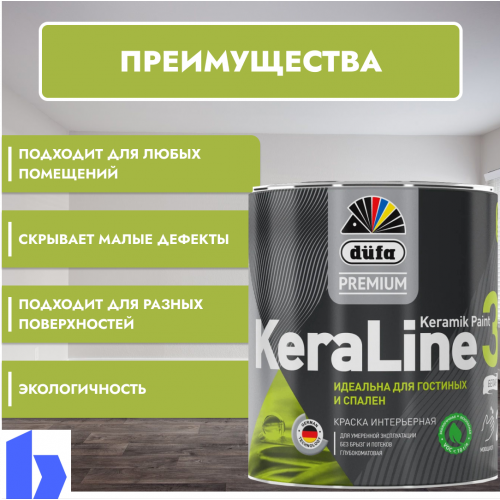 Краска для стен и потолков Dufa Premium KeraLine Keramik Paint 3 глубокоматовая прозрачная База 3 0,9 л