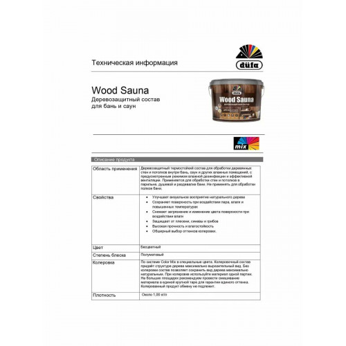 Лак для бань и саун Dufa Wood Sauna 2.5 л