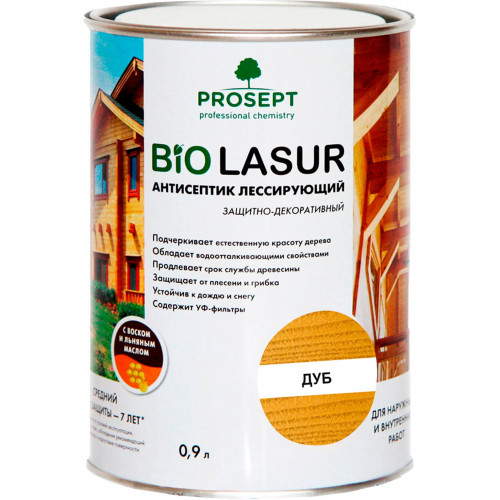 Антисептик лессирующий защитно-декоративный Prosept Bio Lasur цвет дуб 0,9 л