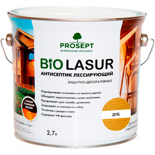 Антисептик лессирующий защитно-декоративный Prosept Bio Lasur цвет дуб 2,7 л