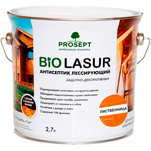 Антисептик лессирующий защитно-декоративный Prosept Bio Lasur цвет лиственница 2,7 л
