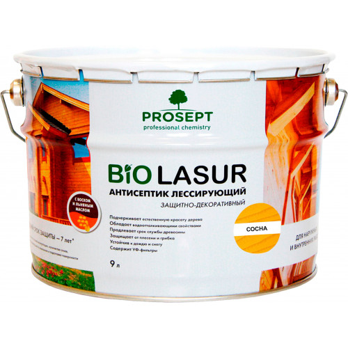 Антисептик лессирующий защитно-декоративный Prosept Bio Lasur цвет сосна 9 л
