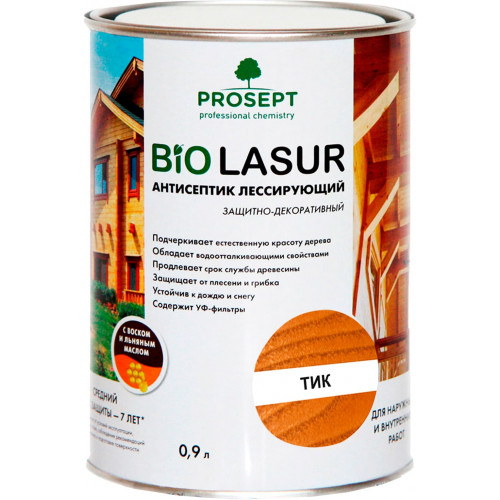 Антисептик лессирующий защитно-декоративный Prosept Bio Lasur цвет тик 0,9 л