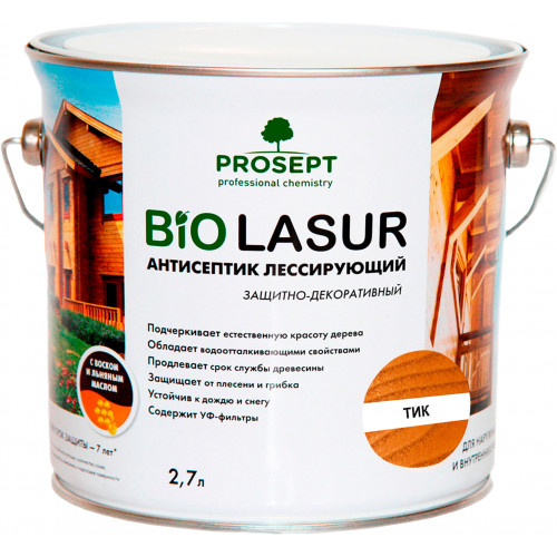 Антисептик лессирующий защитно-декоративный Prosept Bio Lasur цвет тик 2,7 л