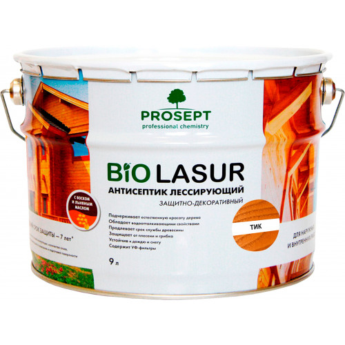 Антисептик лессирующий защитно-декоративный Prosept Bio Lasur цвет тик 9 л