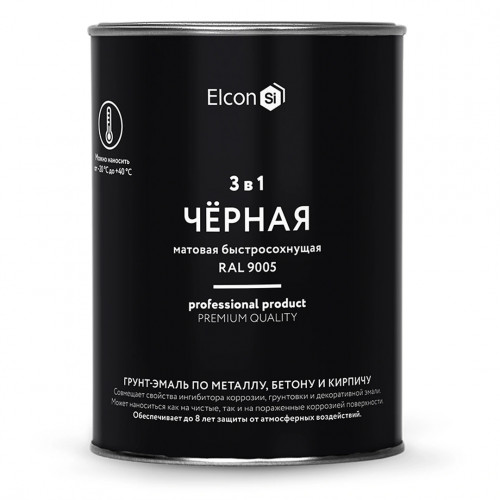 Грунт-эмаль по ржавчине 3 в 1 ELCON матовая чёрная 0.8 кг (1/12)