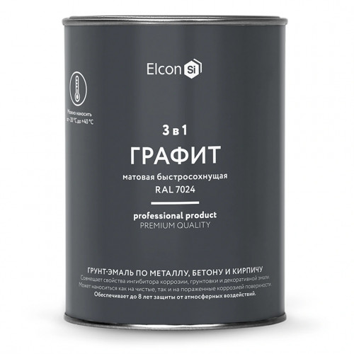 Грунт-эмаль по ржавчине 3 в 1 ELCON матовая графит 0.8 кг (1/12)