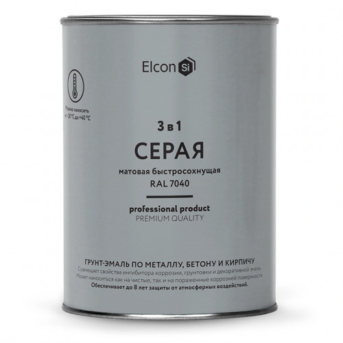 Грунт-эмаль по ржавчине 3 в 1 ELCON матовая серая 0.8 кг (1/12)