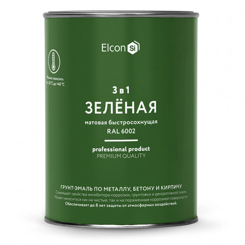 Грунт-эмаль по ржавчине 3 в 1 ELCON матовая зелёная 0.8 кг (1/12)