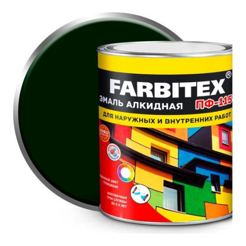 Эмаль ПФ-115 Farbitex алкидная глянцевая цвет изумрудная 1,8 кг