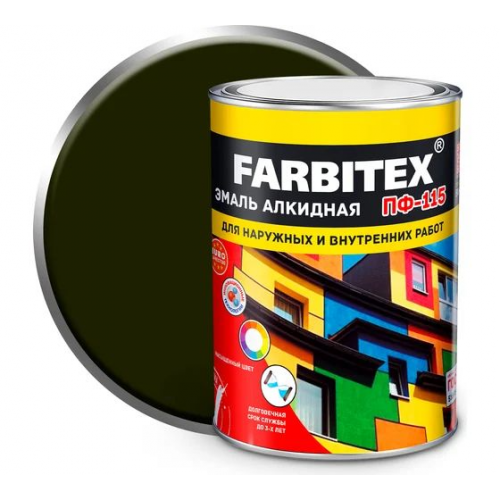 Эмаль ПФ-115 Farbitex алкидная глянцевая цвет хаки 0,8 кг