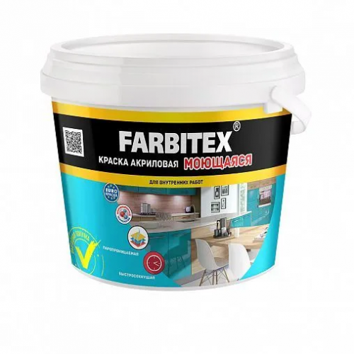 Краска интерьерная моющаяся Farbitex акриловая цвет белая 13 кг/7,88 л