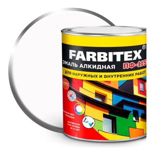 Эмаль ПФ-115 Farbitex алкидная глянцевая цвет белая 1,8 кг