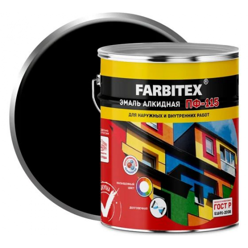 Эмаль ПФ-115 Farbitex алкидная глянцевая цвет черная 5 кг