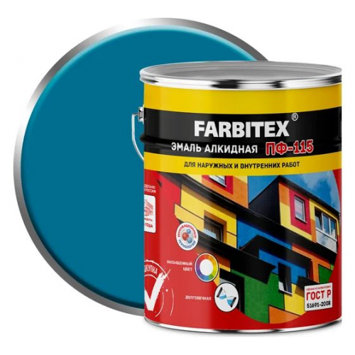 Эмаль ПФ-115 Farbitex алкидная глянцевая цвет голубая 5 кг