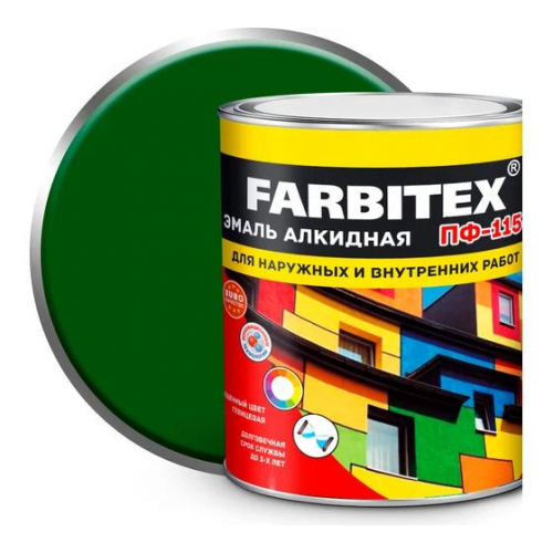 Эмаль ПФ-115 Farbitex алкидная глянцевая цвет ярко-зеленая 1,8 кг