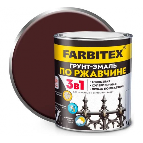 Грунт-эмаль по ржавчине 3 в 1 Farbitex алкидная глянцевая цвет коричневая 1,8 кг