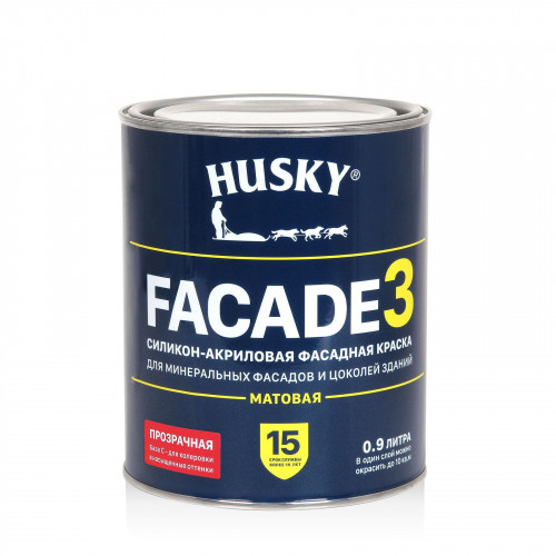 Краска фасадная HUSKY FACADE 3 силикон-акриловая, база С (колеруется) 0.9 кг
