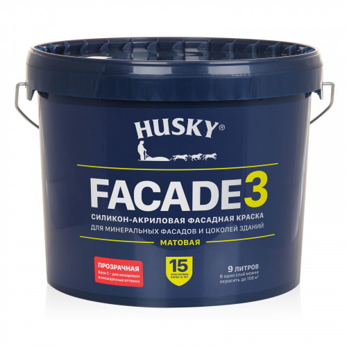 Краска фасадная HUSKY FACADE 3 силикон-акриловая, база С (колеруется) 9 кг