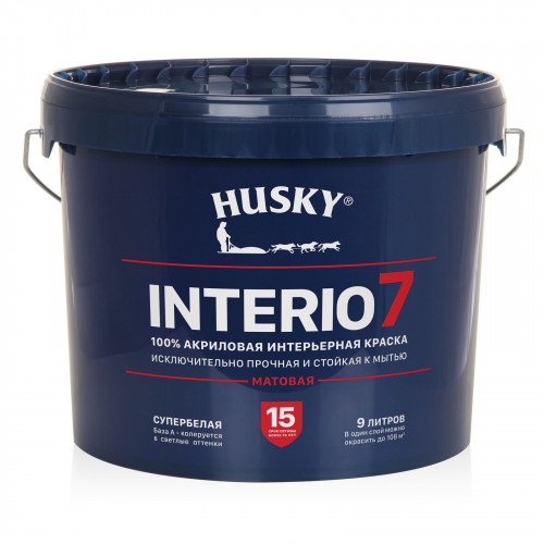 Краска интерьерная матовая Husky Interio 7 цвет база А 9 кг