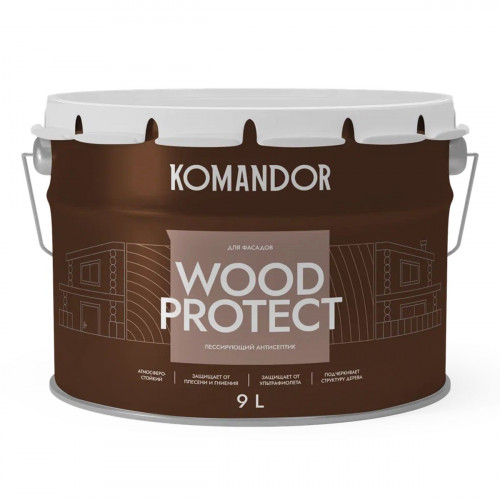 Антисептик лессирующий KOMANDOR WOOD PROTECT под колеровку 9 кг