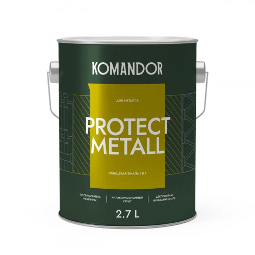Грунт-эмаль по ржавчине 3 в 1 KOMANDOR PROTECT METALL глянцевая база А 2.7 кг