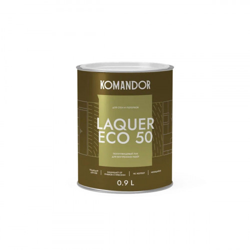 Лак для стен и потолков KOMANDOR LAQUER ECO 50 полуглянцевый 0.9 кг