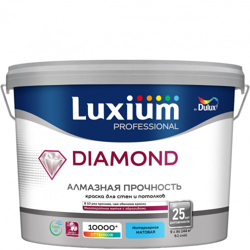 Краска для стен и потолков водно-дисперсионная Luxium Diamond Matt матовая база BW 9 л