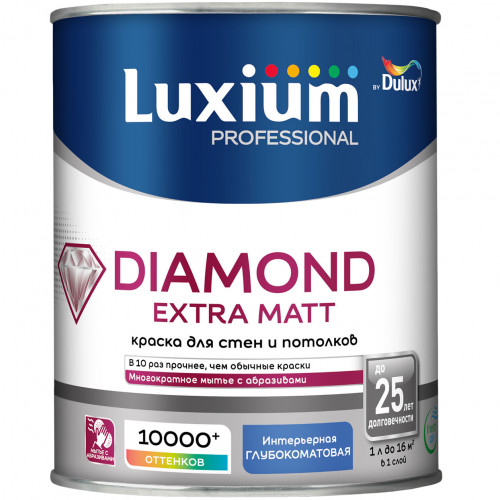Краска для стен и потолков водно-дисперсионная Luxium Diamond Extra Matt глубокоматовая база BC 0.9 л