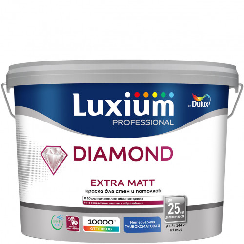 Краска для стен и потолков водно-дисперсионная Luxium Diamond Extra Matt глубокоматовая база BC 9 л