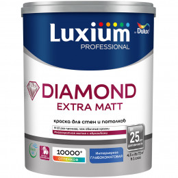 Краска для стен и потолков водно-дисперсионная Luxium Diamond Extra Matt глубокоматовая база BW 4.5 л