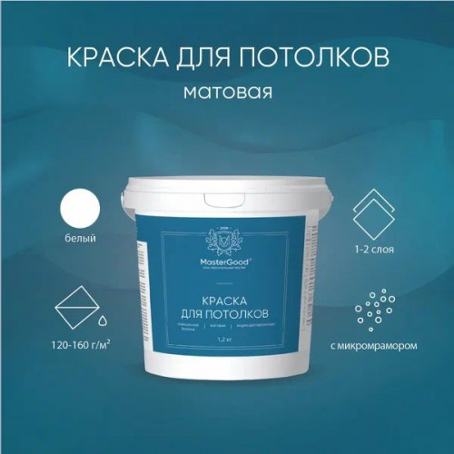 Краска для потолков MasterGood акриловая белая 1.2 кг