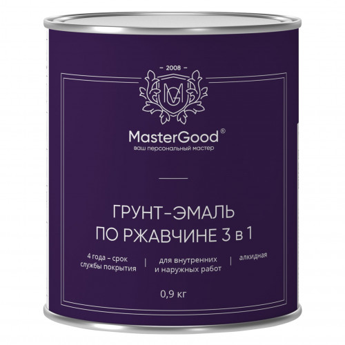 Грунт-эмаль по ржавчине 3 в 1 MasterGood черная 0.9 кг