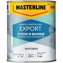 Краска для кухни и ванной латексная Masterline матовая база BW 0.9 л
