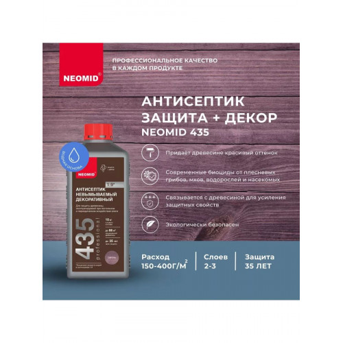Антисептик декоративный для дерева невымываемый Neomid 435 цвет сирень концентрат 1:9 0.5 кг