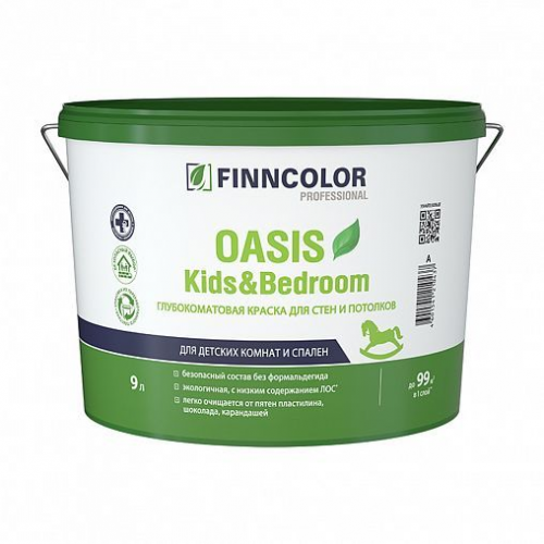 Краска для стен и потолков Oasis Kids&Bedroom FINNCOLOR глубокоматовая база А белая 9 кг