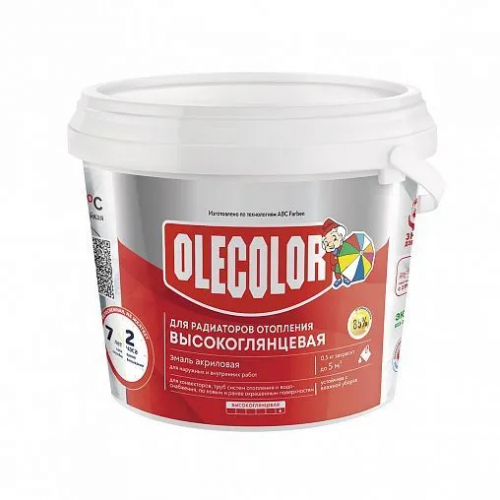 Эмаль для радиаторов Olecolor акриловая высокоглянцевая белая 1 кг