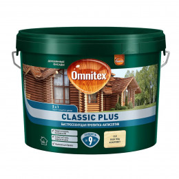 Пропитка декоративная для защиты древесины Omnitex Classic Plus 3 в 1 база CLR 9 л
