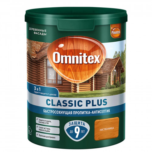 Пропитка декоративная для защиты древесины Omnitex Classic Plus 3 в 1 лиственница 0.9 л
