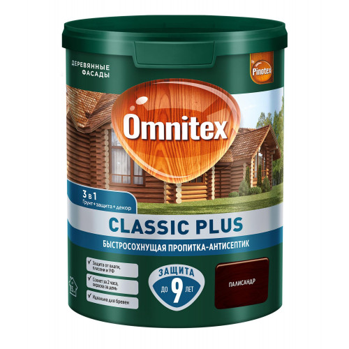 Пропитка декоративная для защиты древесины Omnitex Classic Plus 3 в 1 палисандр 0.9 л